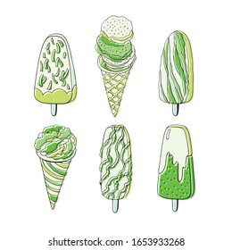Green Ice cream vector set