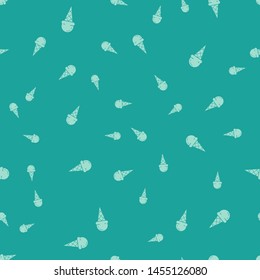 Green Ice cream in waffle cone icon isolated seamless pattern on green background. Sweet symbol.  Vector Illustration