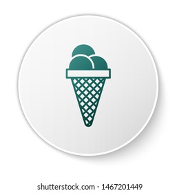 Green Ice cream in waffle cone icon isolated on white background. Sweet symbol. White circle button. Vector Illustration