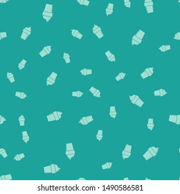 Green Ice cream in waffle cone icon isolated seamless pattern on green background. Sweet symbol.  Vector Illustration