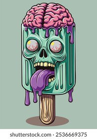 Green Ice Cream Zombie With Visible Brain Vector Formats