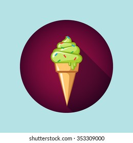 green  ice creams cone with sprinkles