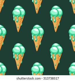 Green ice cream.Seamless pattern background.Green background.