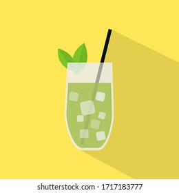 green iced drink in glass isolated on yellow