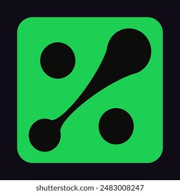 Green icon with abstract bold circles, stylized design elements. Brutalism print on geometric shape. Bauhaus signs on square figure. Neon patch Brutalist style. Flat isolated vector illustration