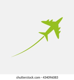Green icon of Airplane on Light Gray background. Eps-10.