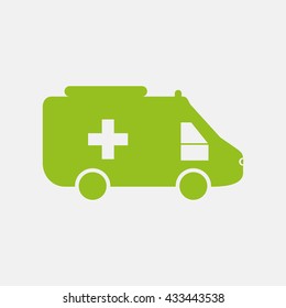 Green icon of Ambulance on Light Gray background. Eps-10.