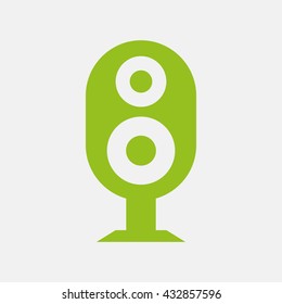 Green icon of Audio Speaker on Light Gray background. Eps-10.