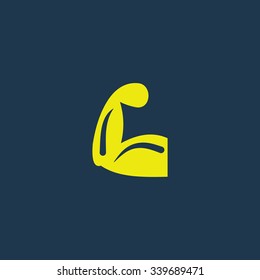 Green icon of Biceps Flex Arm on dark blue background. Eps.10