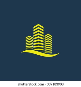 Green icon of Building on dark blue background. Eps.10