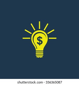 Green icon of Bulb on dark blue background. Eps.10