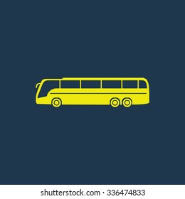 Green icon of Bus on dark blue background. Eps.10