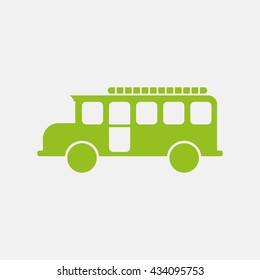 Green icon of Bus on Light Gray background. Eps-10.