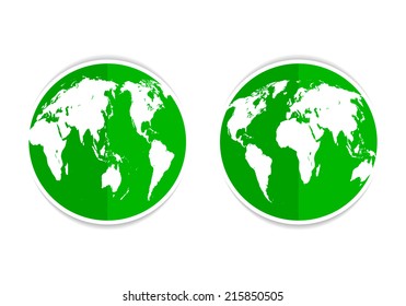 green icon button flat planet earth on both sides