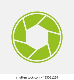 Green icon of Camera Shutter  on Light Gray background. Eps-10.