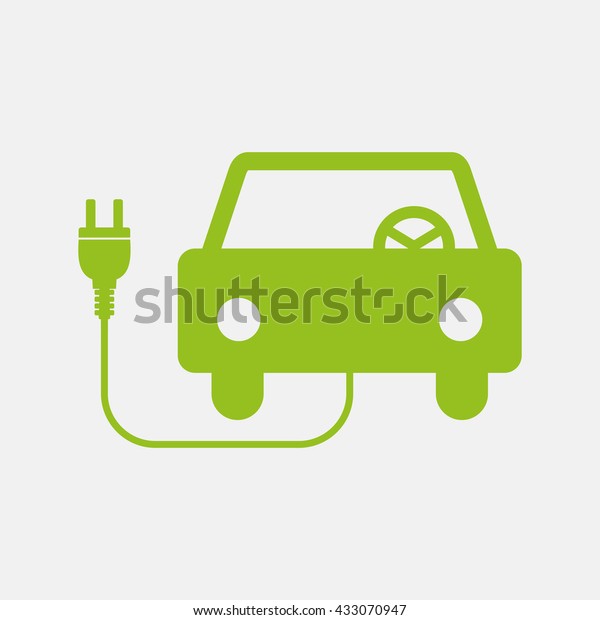 Green icon of Car Charging on Light Gray\
background. Eps-10.