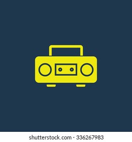 Green icon of Cassette Player on dark blue background. Eps.10