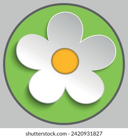 The green icon of the Chamomile. 3d. Vector on a gray background.