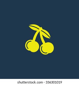 Green icon of Cherries on dark blue background. Eps.10