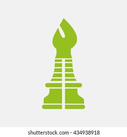 Green icon of Chess Bishop on Light Gray background. Eps-10.