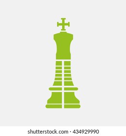 Green icon of Chess King on Light Gray background. Eps-10.