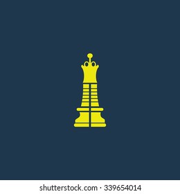 Green icon of Chess Queen on dark blue background. Eps.10