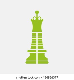 Green icon of Chess Queen on Light Gray background. Eps-10.