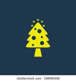 Green icon of Christmas Tree on dark blue background. Eps.10