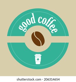 a green icon with a coffee bean, a coffee plastic cup and text
