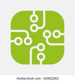 Green icon of Computer Chip, Circuit Board on Light Gray background. Eps-10.