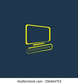 Green icon of Computer on dark blue background. Eps.10