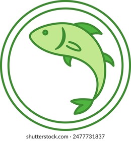 Green Icon Contains Fish. Vector Icon. Fish Products. Label for Food Packaging. Healthy Eating