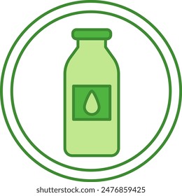 Green Icon Contains Lactose. Vector Icon of Bottle with Milk. Allergen Food Ingredient. Label, Logo For Dairy Products