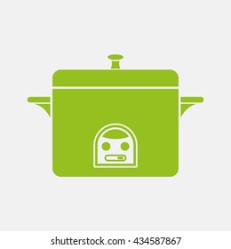 Green icon of Cooker on Light Gray background. Eps-10.