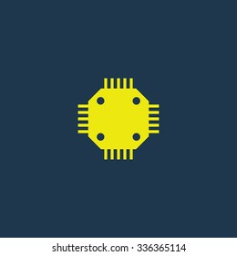 Green icon of CPU Chip on dark blue background. Eps.10