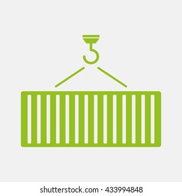 Green icon of Crane Hook & Container on Light Gray background. Eps-10.