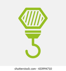 Green icon of Crane Hook on Light Gray background. Eps-10.