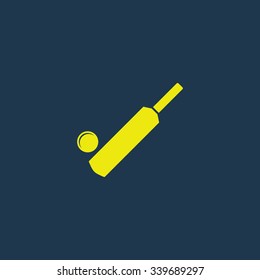 Green Icon Of Cricket Bat & Ball On Dark Blue Background. Eps.10