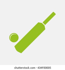 Green icon of Cricket Bat & Ball on Light Gray background. Eps-10.