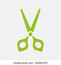 Green icon of Cut Or Scissor on Light Gray background. Eps-10.