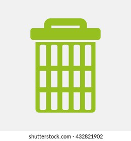 Green icon of Delete, Trash Can, Recycle Bin on Light Gray background. Eps-10.