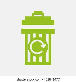 Green icon of Delete, Trash Can, Recycle Bin on Light Gray background. Eps-10.