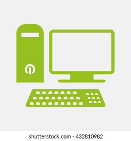 Green icon of Desktop Computer on Light Gray background. Eps-10.