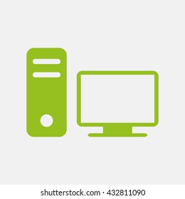 Green icon of Desktop Computer on Light Gray background. Eps-10.