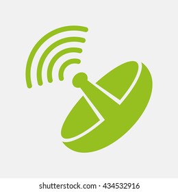 Green icon of Dish Antenna on Light Gray background. Eps-10.