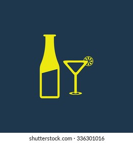 Green icon of Drink Bottle & Glass on dark blue background. Eps.10