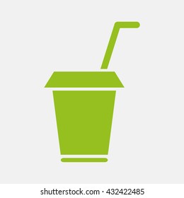 Green icon of Drink Cup on Light Gray background. Eps-10.