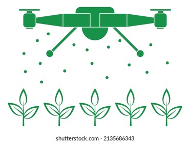 Green icon of drone dropping fertilizer.