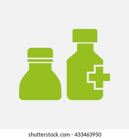 Green icon of Drug Bottle on Light Gray background. Eps-10.