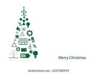 The green icon green energy of Christmas tree  isolated on white background. Sustainable concept.